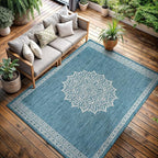 CAMILSON Outdoor Rug 6x9 Medallion Aqua Modern Area Rugs for Indoor and Outdoor Patios Kitchen and Hallway Mats Washable Porch Deck Outside Carpet (Medallion Aqua 6 x 9)