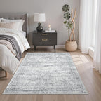 3x5 Rug, Small Area for Kitchen, Entryway, Machine Washable Non-Slip Throw Rug, Vintage Carpet for Nursery Coffee Table Grey