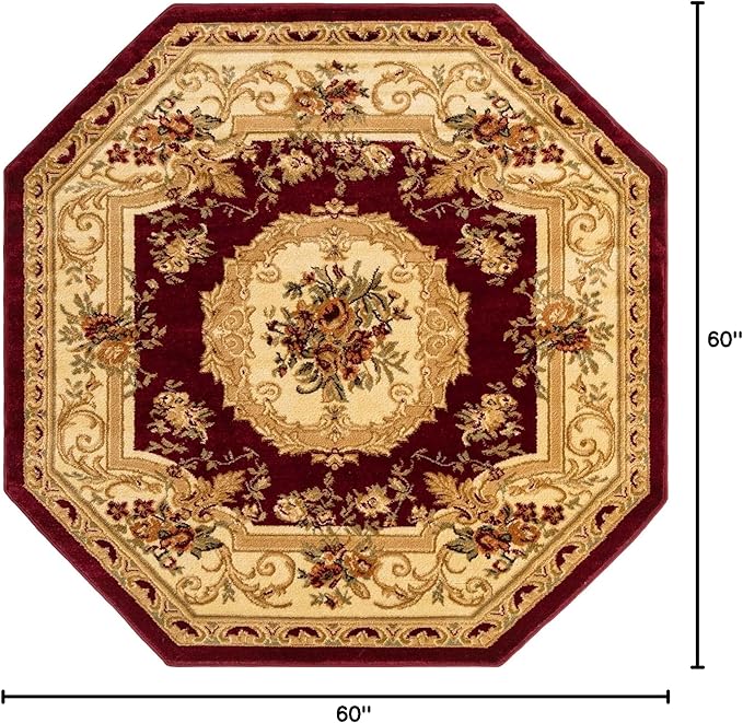 Unique Loom Versailles Collection Traditional Classic Floral Motif Area Rug (5' 0 x 5' 0 Octagon, Burgundy/Ivory)