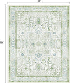 8x10 Area Rugs for Living Room, Machine Washable Non Slip Vintage Rugs, Low Pile Lightweigt Print Indoor Rug for Bedroom, Dining Room, Home Office, Cream Green