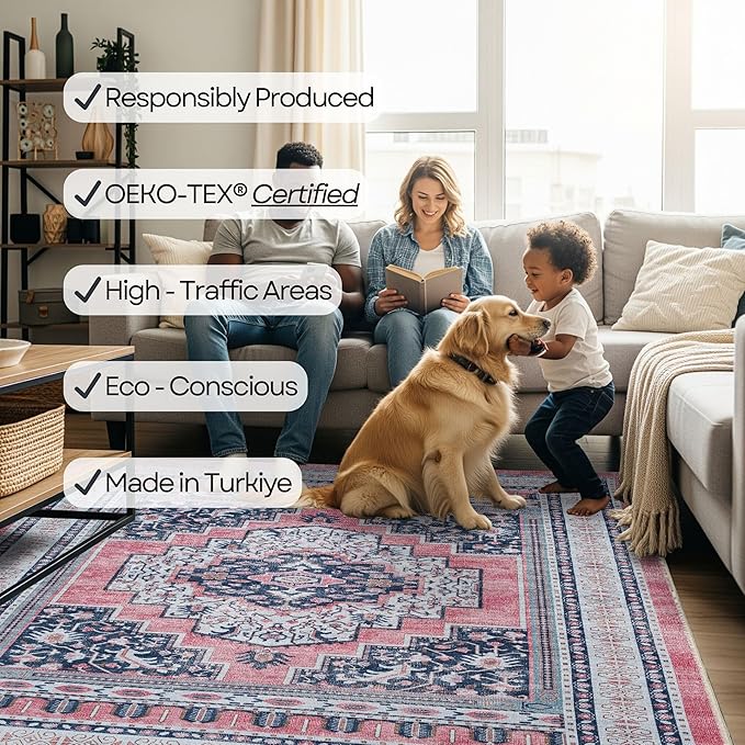Fame Rugs Turkish Rug. Washable Vintage Oriental Antique Inspired Traditional Doormat Small Modern Area Rugs Luxury Entryway Entry Bedroom Bathroom Kitchen (399TN, 2'5 x 6'9)