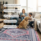 Fame Rugs Turkish Rug. Washable Vintage Oriental Antique Inspired Traditional Doormat Small Modern Area Rugs Luxury Entryway Entry Bedroom Bathroom Kitchen (399TN, 4'9 x 6'9)
