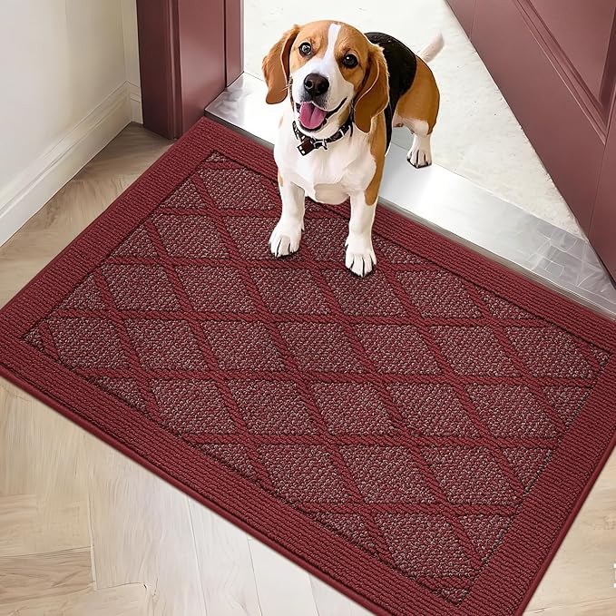 COSY HOMEER Non-Slip Door Mat 24"x36", Entryway Rugs Low Profile Absorbent Dirt Trapper Doormat for Front Entrance, Washable Polypropylene Entry Mat (Red)