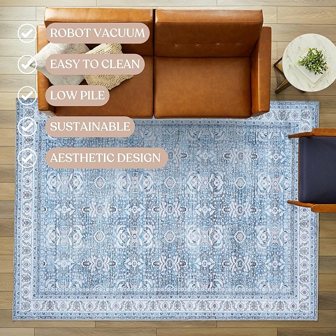 Fame Living Washable Area Rug. Modern Farmhouse. Vintage. Turkish. Bohemian. Distressed. Oriental. Traditional. Rugs for Living Room. Dining. Bedroom. Office. Entryway. Foyer. (866CBl, 2'5" x 6'5")