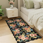 DUKINO 2x4 Washable Runner Rugs, Non Slip Floral Print Entryway Rug with Soft Low Pile, Lightweight Mat for Living Room, Bathroom, Bedroom, Kitchen, Black