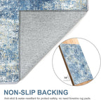 Bavni 6x9 Area Rugs Machine Washable Rug for Living Room, Modern Printed Rug Indoor Soft Area Rug for Bedroom Dining Room, Ultra-Thin Low Pile Carpet with Non Slip Rubber Backing, Denim Blue
