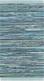 SAFAVIEH Rag Rug Collection Accent Rug - 2'6" x 4', Blue & Multi, Handmade Boho Stripe Cotton, Ideal for High Traffic Areas in Entryway, Living Room, Bedroom (RAR121B)