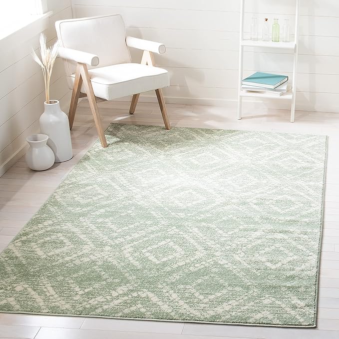 SAFAVIEH Adirondack Collection Area Rug - 6' Square, Green & Ivory, Modern Diamond Distressed Design, Non-Shedding & Easy Care, Ideal for High Traffic Areas in Living Room, Bedroom (ADR131Y)