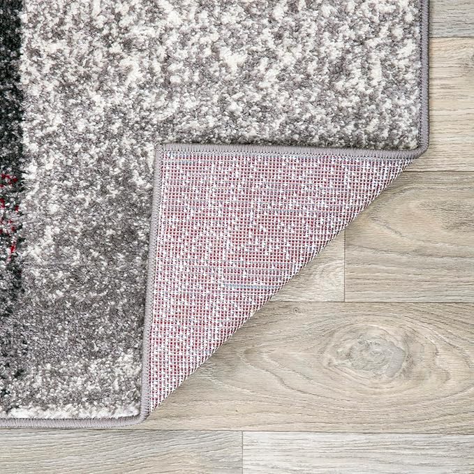 Rugshop Gray Modern Distressed Boxes Non-Shedding Runner Rug, Durable Low-Maintenance Design for Hallway, Corridor and Kitchen, 2' x 7'