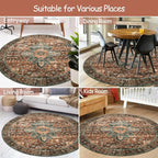 Moynesa Ultra-Thin Washable Round Rug - 5ft Entryway Round Rug Vintage Kitchen Mat, Non-Slip Non-Shedding Stain Resistant Bedroom Carpet for Indoor Living Dining Room Coffee Table Nursery