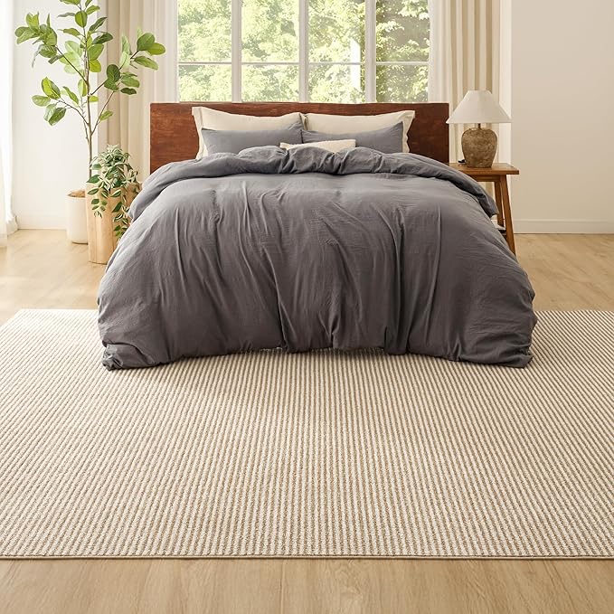 Bedsure 8x10 Faux Wool Area Rugs for Living Room, Machine Washable Carpet, Non-Slip Backing, Pet Friendly Throw Rug for Bedroom Dining Room, Natural Ivory