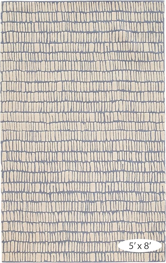 Dash and Albert Roark Pewter Blue Hand Tufted Wool Rug, 3 X 5 Feet, Blue/Ivory Geometric Pattern - Premium Luxury Hotel Quality Soft Breathable Hypoallergenic Machine Washable Easy Care All Season