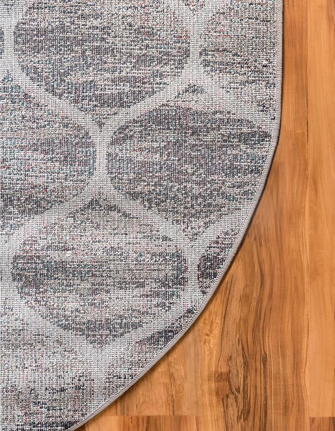 Rugs.com Lattice Frieze Collection Rug – 3' 3 x 5' 3 Oval Blue Multi Medium Rug Perfect for Living Rooms, Large Dining Rooms, Open Floorplans