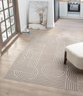 Annabel Modern Geometric Area Rug for Living Room, 5x7 Contemporary Arched Linear Beige Neutral Rug, Stain Resistant Non-Shedding Carpet for Bedroom, Dining Room or Kitchen (5' x 7', Beige)