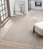 Annabel Modern Geometric Area Rug for Living Room, 4x6 Contemporary Arched Linear Beige Neutral Rug, Stain Resistant Non-Shedding Carpet for Bedroom, Dining Room or Kitchen (4' x 6', Beige)