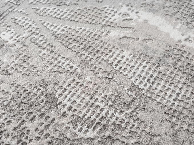 Adel Modern Area Rug for Living Room, 4x6 Rustic Distressed Abstract Gray Rug, Medium Pile Stain Resistant Carpet for Bedroom, Dining Room or Kitchen (4' x 6', Gray)
