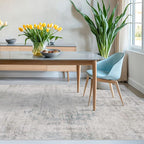 Blue Farmhouse Area Rug for Bedroom - 7x9 Washable Rug for Dining Room Table, Ultra-Thin Soft Textured Boho Abstract Blue and Gray Indoor Decor, Fade & Stain Resistant