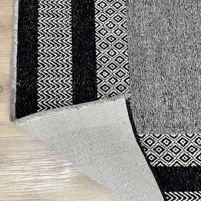 Alfa Rich 7x10 Black Washable Area Rugs for Living Room Bedroom Kitchen Dining Cotton Rug