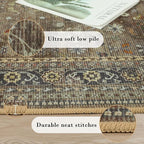 2x6 Washable Kitchen Runner Rug for Hallways, Non Slip Laundry Runners for Bathroom, Low Pile Rubber Backed Rugs for Entryway, Vintage Floral Carpet for Living Room Bedroom Brown/Yellow