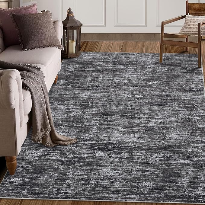 RUGSREAL 6x9 Large Bedroom Area Rug Soft Modern Area Rug for Living Room Non-Slip Stain Resistant Abstract Throw Floor Carpet Contemporary Rug Solid Color Rug for Dining Room Office, Dark Grey
