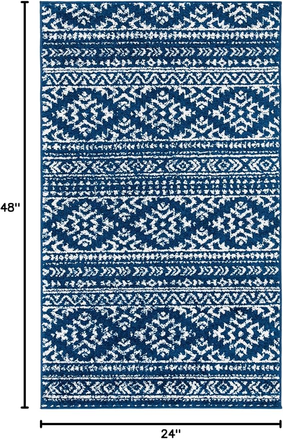SAFAVIEH Tulum Collection Accent Rug - 2' x 4', Navy & Ivory, Moroccan Boho Tribal Design, Non-Shedding & Easy to Clean, Ideal for Front Door, Kitchen, Entryway, Foyer (TUL272N)