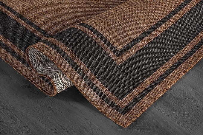 Beverly Rug Outdoor Rug 6x9 Modern Bordered Area Rugs for Indoor and Outdoor Patio Deck Porch Garden Waterproof Weather Sun Resistant Washable Outside Carpet (6 x 9 Gold)