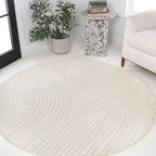 JONATHAN Y Hallie High-Low Curve Ivory/Cream 7' Round Indoor/Outdoor Area Rug, Minimalist, Pet Friendly, Non-Shedding, Stain Resistant, Hose-Washable for Backyard, Patio, Porch (SCN100B-7R)
