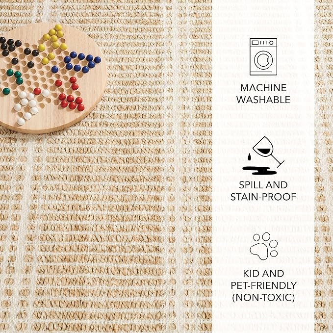 Dash and Albert Arbor Machine Washable Area Rug - 4' x 6' Neutral Stripe Washable Accent Rug Stain-Resistant, Anti-Slip, High Traffic Kitchen, Hallway, Mudroom