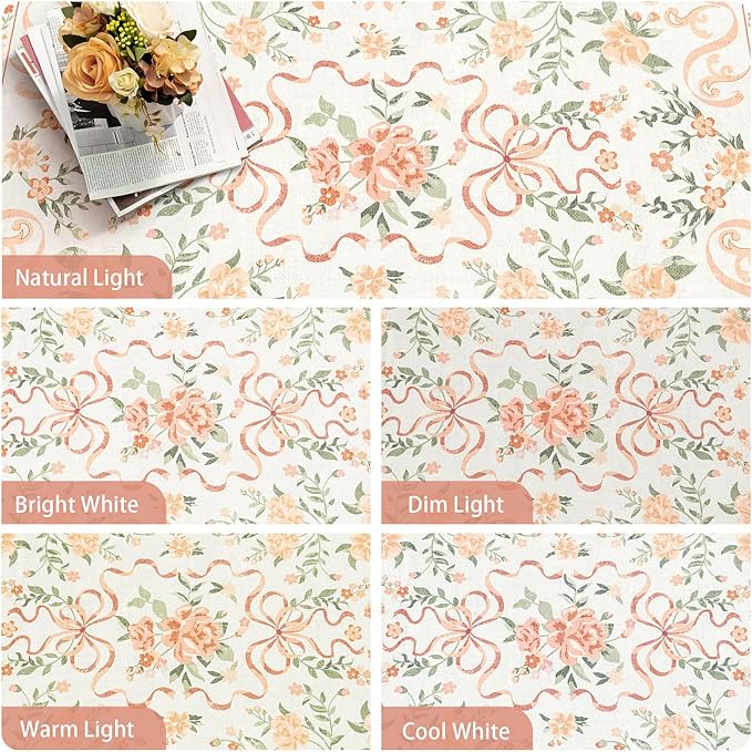 Orange Rug Bow Floral Rug for Girls, 5x7 Washable Area Rugs for Bedroom Living Room, Kitchen,Dining Room,Kids Room, Playroom, Cute Ultra-Thin Non Slip Low Pile Indoor Carpet