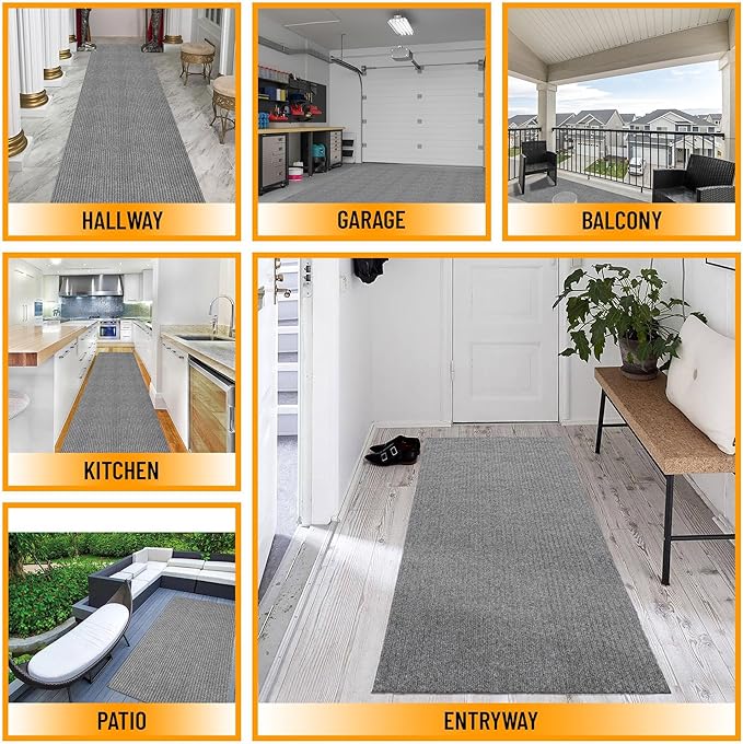 Ottomanson 2' x 8' Hallway Runner with Scraper Pile - Extra Durable Non-Slip Rug Mat for Indoor & Outdoor Use - Ideal for Kitchen, Entryway, Patio & Garage - High-Traffic Carpet, Gray