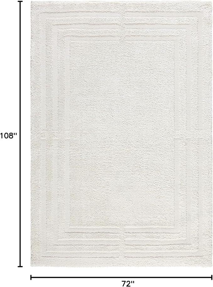 Town & Country Everyday Cloud Shag Plush Border Area Rug with High-Low Pile, Beige, 6'6"x9'6"