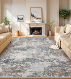 10x14 Washable Area Rugs - Modern Abstract Large Rugs for Living Room Non-Slip Low Pile Soft Machine Washable Carpet for Bedroom, Under Dining Table, Nursery, Farmhouse (10'x14' Tan Blue)