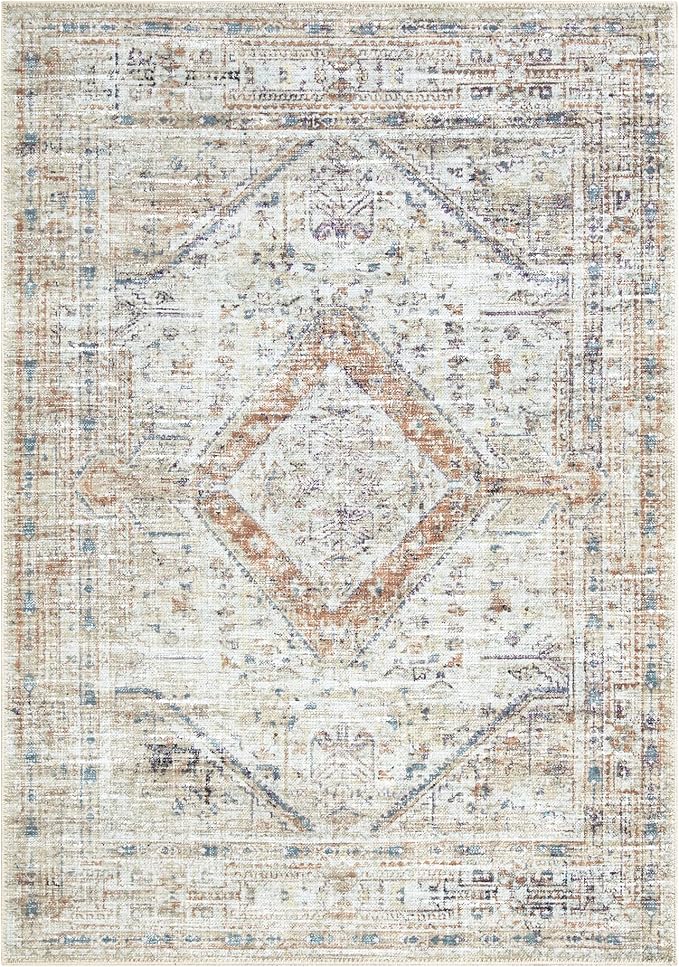 Bloom Rugs Washable Non-Slip 4' x 6' Rug - Peach/Beige Traditional Area Rug for Living Room, Bedroom, Dining Room, and Kitchen - Exact Size: 4' x 6'