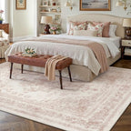 Area Rug 5x7 Washable Pink Rug Vintage Boho Medallion Large Distressed Retro Carpet for Living Room Non Slip Indoor Low Pile Small Soft Bedroom Dining Room Home Office