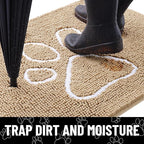 Smiry Dog Door Mat for Muddy Paws, Absorbent Dirt Trapper Non Slip Quick Dry Washable Chenille Mat for Mud Dogs, Entry Rug for Indoor and Outdoor (59x24 Inches, Beige and White)