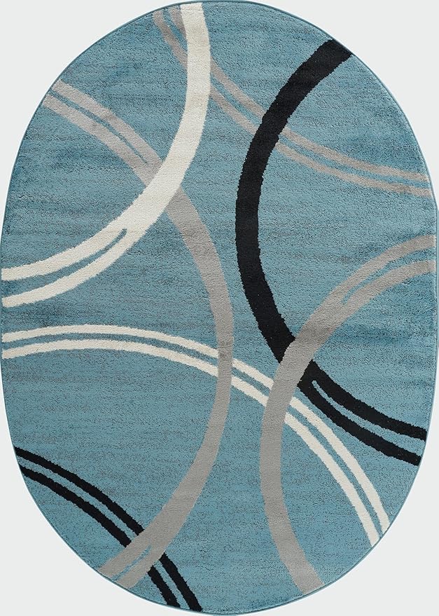 Rugshop Modern Wavy Circles Design Oval Rug, Non-Shedding Carpet for Living Room, Bedroom, or Dining Room, Blue, 5' x 7' Oval