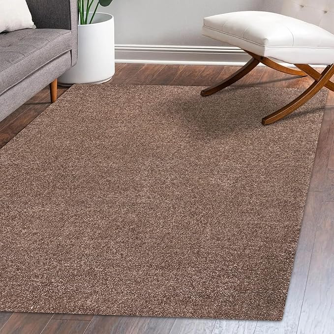 Eyely UES100J-8 Supersoft Haze Solid Low-Pile Indoor Area Rug Casual;Contemporary;Solid;Traditional, Bedroom, Kitchen, Living Room, Easy-Cleaning, Non-Shedding, 8 X 10, Brown