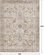 Boho 9x12 Large Area Rug for Living Room - Floral & Bird Soft Rugs for Bedroom,Non Slip Washable Carpet for Dining Room Under Table, Vintage Brown Taupe Indoor Décor, Low Pile Stain Resistant