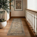 Bavni Runner Rug 2x10 Kitchen Rugs for Hallways Entryway, Washable Vintage Print Carpet, Ultra-Thin Chenille Low Pile Lightweight Rug with Non Slip Backing, Warm Taupe