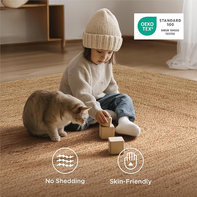 Bedsure 8x10 Printed Jute Rug for Living Room, Machine Washable Rugs, Jute-Look Rug, Non-Slip Backing, Non-Shedding