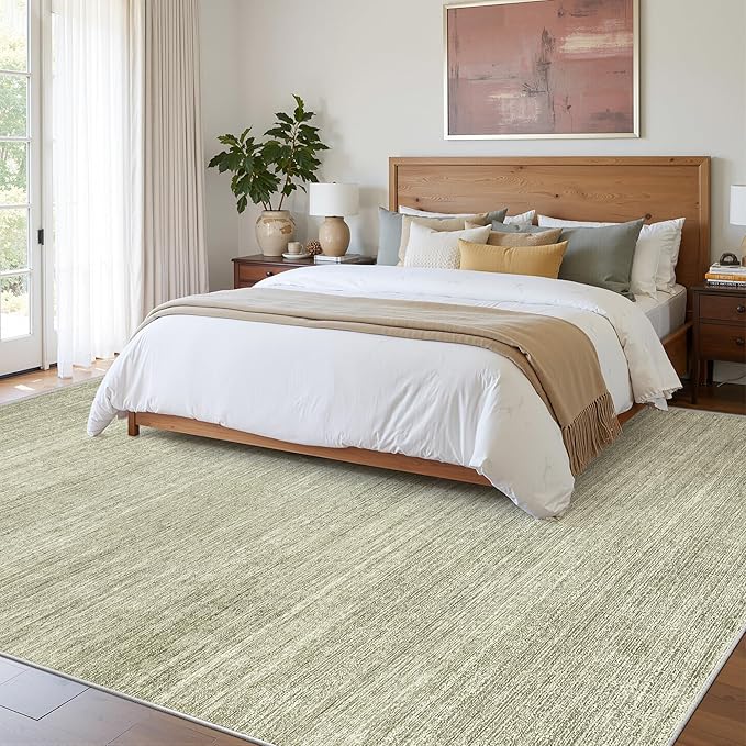 Art&Tuft Washable Rugs 8x10, Area Rugs for Living Room - Non Slip and Stain Resistant Soft Thin Low Pile 8x10 Rug for Bedroom, Dining Room, Kitchen, Office, Green