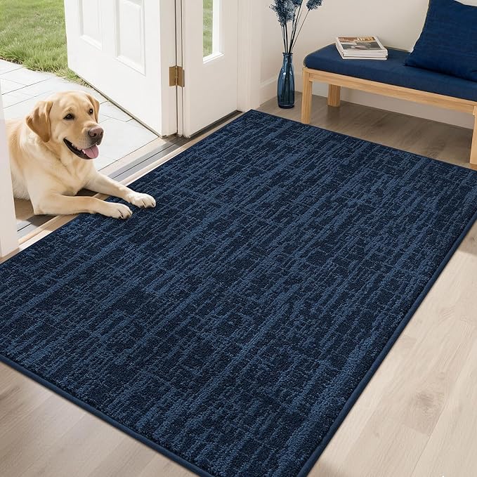 COSY HOMEER-Dirt-Trapper-Door-Mat 32"x48" Non-Slip Entryway Rugs Washable Welcome Mat Absorbent Entrance Mats Low Pile Dog Door Mats for Front Back Doomats and Wet Shoes,Navy Blue