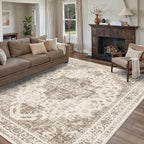 8x10 Vintage Washable Area Rugs Boho Medallion Large Distressed Retro Accent Carpet Floral Non-Slip Soft Low Pile Indoor Throw Rug for Living Room Bedroom Dining Room Office Kitchen, Taupe