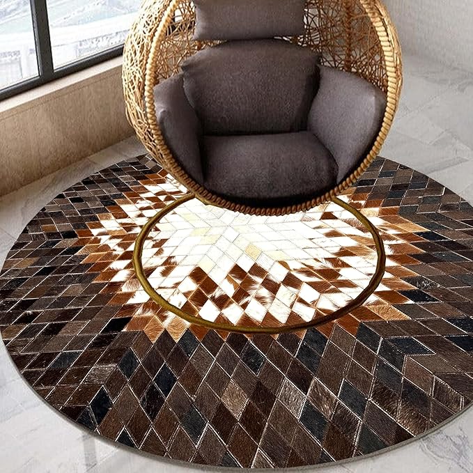 Round Area Rug – Soft and Durable Floor Mat for Living Room, Bedroom, or Entryway – Non-Slip Modern Carpet for Home Decor & Interior Styling(Tan&White 3X3)