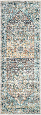 Bloom Rugs Caria Washable Non-Slip 12 ft Runner - Blue Green/Tangerine Traditional Runner for Entryway, Hallway, Bathroom, and Kitchen - Exact Size: 2'6" x 12'