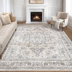 10x13 Area Rugs Living Room: Washable Boho Large Neutral Vintage Soft Rug Stain Resistant Farmhouse Non Slip Indoor Floor Carpet for Bedroom Nursery Kids Playroom Office Dining Room- Cream Grey