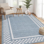 GarveeHome Modern Bordered 8x10 Area Rugs for Living Room Bedroom Soft Washable Large Bedroom Throw Carpet Non Slip Checkered Geometric Rugs for Dining Room Home Decor Office, Blue