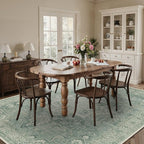 8x10 Area Rugs for Living Room, Machine Washable Non Slip Vintage Rugs, Low Pile Lightweigt Print Indoor Rug for Bedroom, Dining Room, Home Office, Green