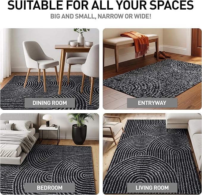 Rugshop Circles Arch Shag Area Rug Anthracite Dark Gray 7' 10" x 10' Perfect for Large Living Rooms, Dining Areas, or Master Bedrooms