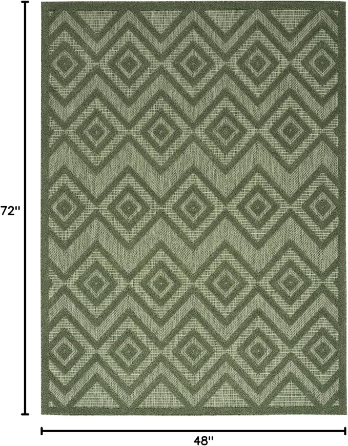 Nourison Home Versatile Green 4' x 6' Area Rug - Easy Clean, Non Shedding, Bed Room, Living Room, Dining Room, Kitchen (4' x 6')